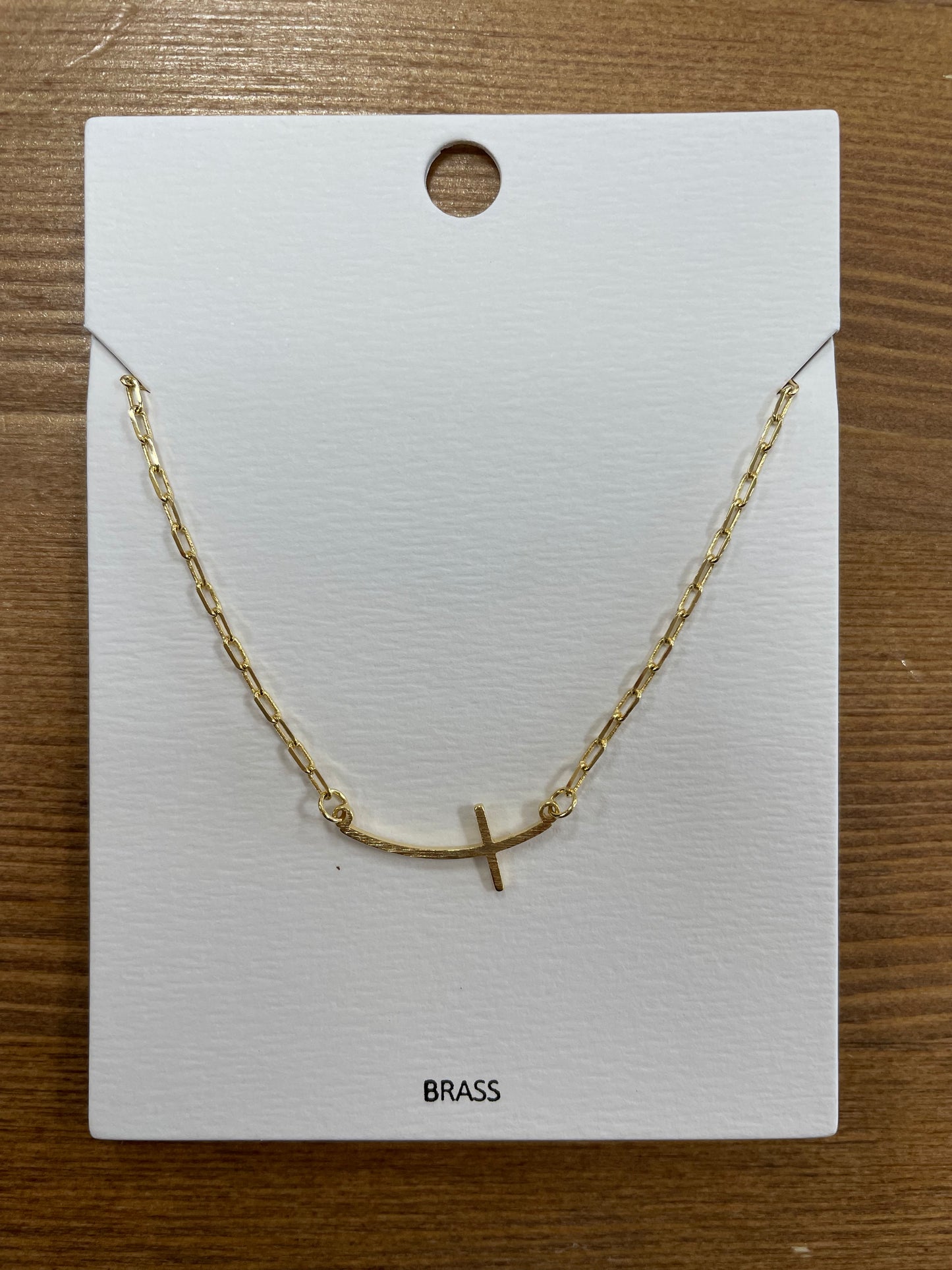 Gold Curved Cross Necklace