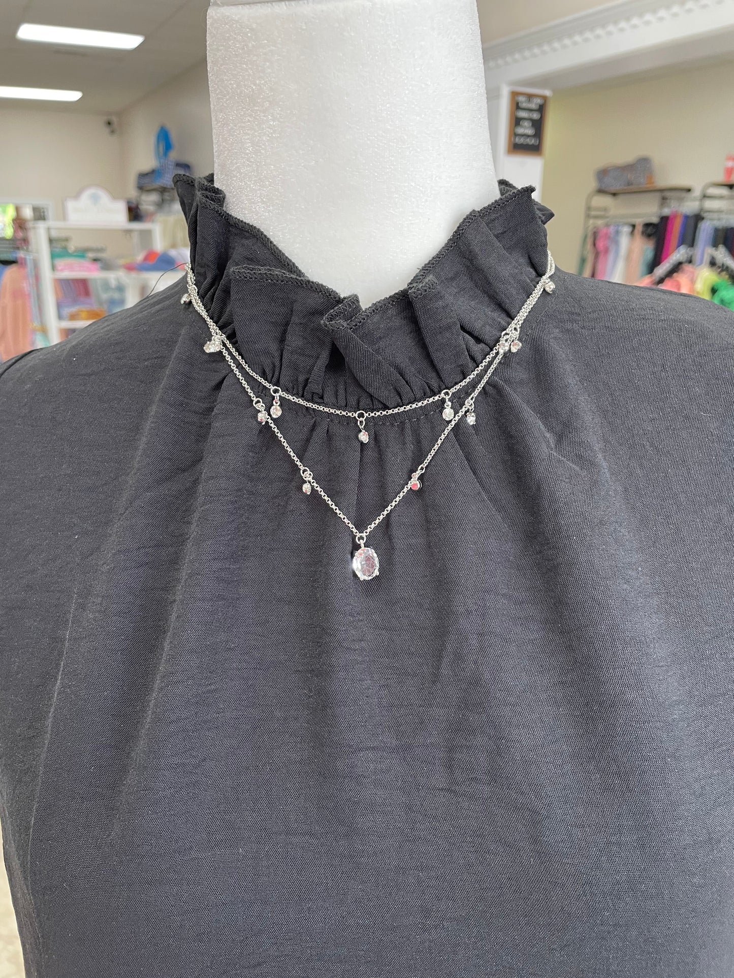 Double Layered Oval Silver Necklace