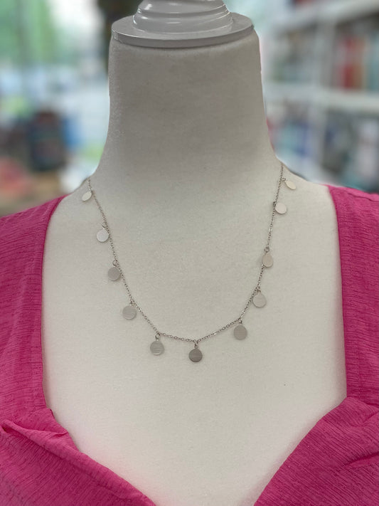 Matte Silver Dainty Coin Necklace