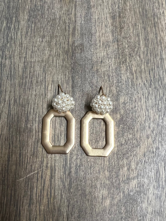 Gold Pearl Octagon Earrings