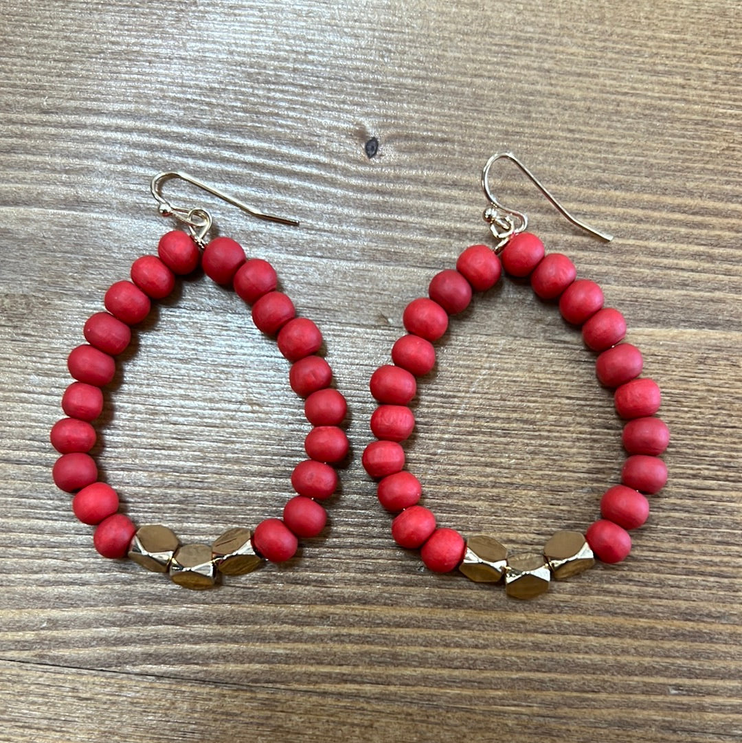 Red Wooden Bead Earrings