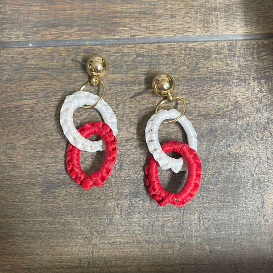 Red and White Double Hoop Earrings
