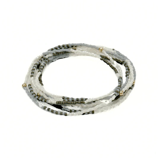 Maui Beaded 7 Stack Bracelets with 14K Gold-Filled Beads- Gray