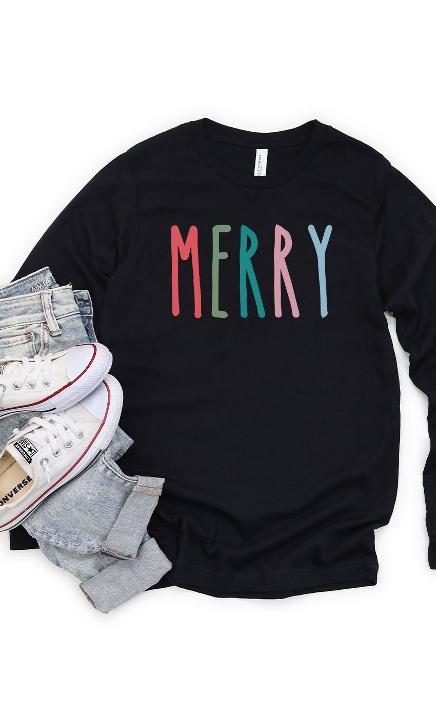 Merry Christmas Long Sleeve Tee, Black