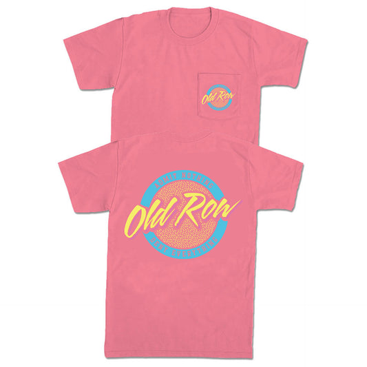 Old Row Circle Logo Pocket Tee- Pink with Light Blue