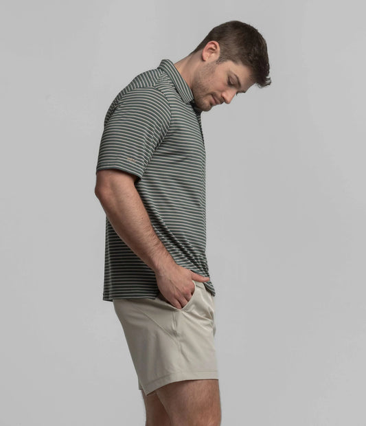 Crestline Stripe Polo - Dark Forest
