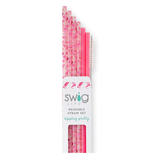 Swig Let's Go Girls Pink Glitter Straw Set
