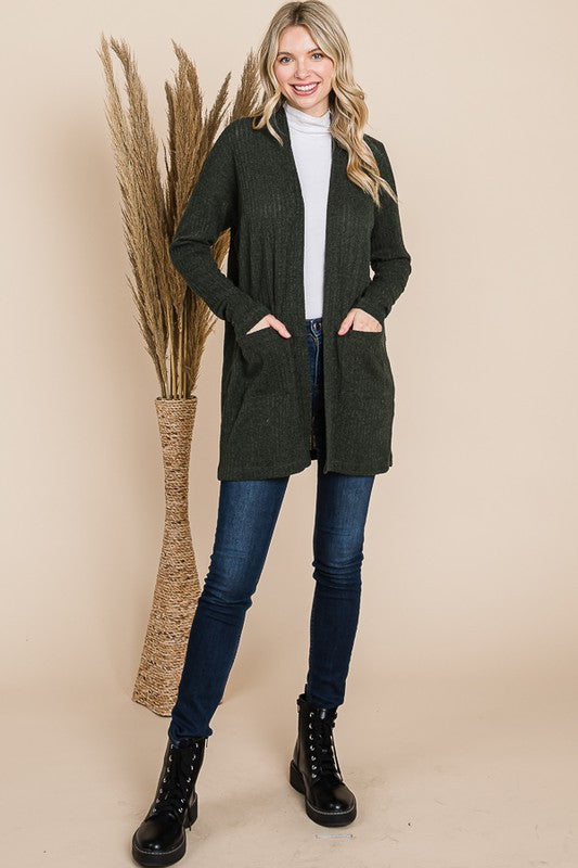 Olive Cardigan with Pockets