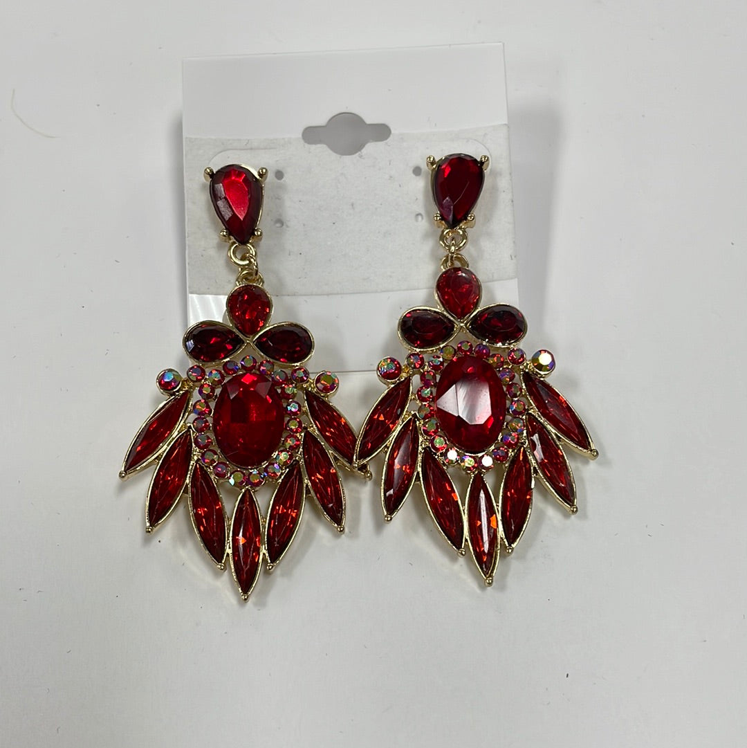 Formal Earrings Red with Multi Feathered