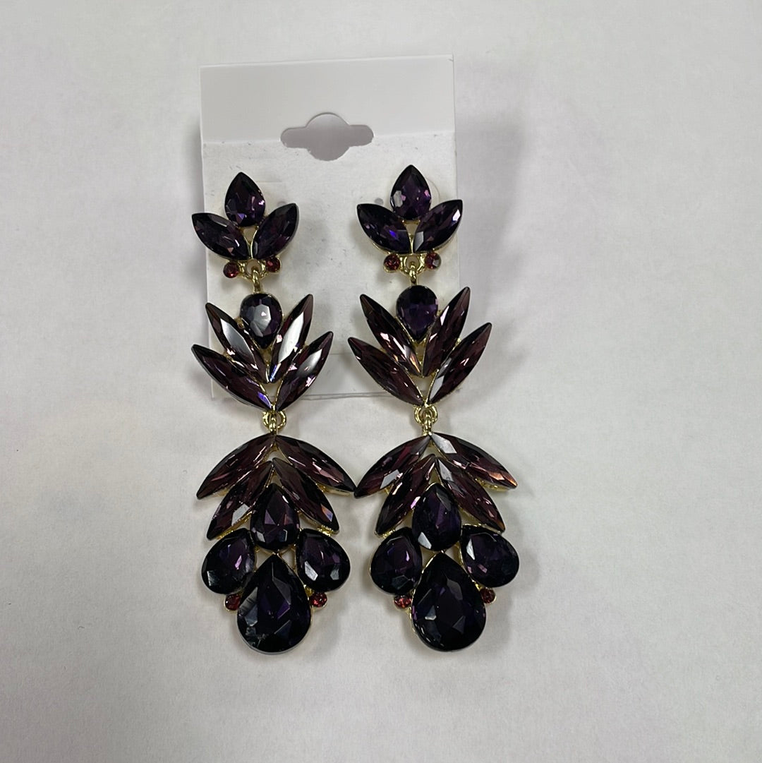 Formal Earrings Purple Flowered Large