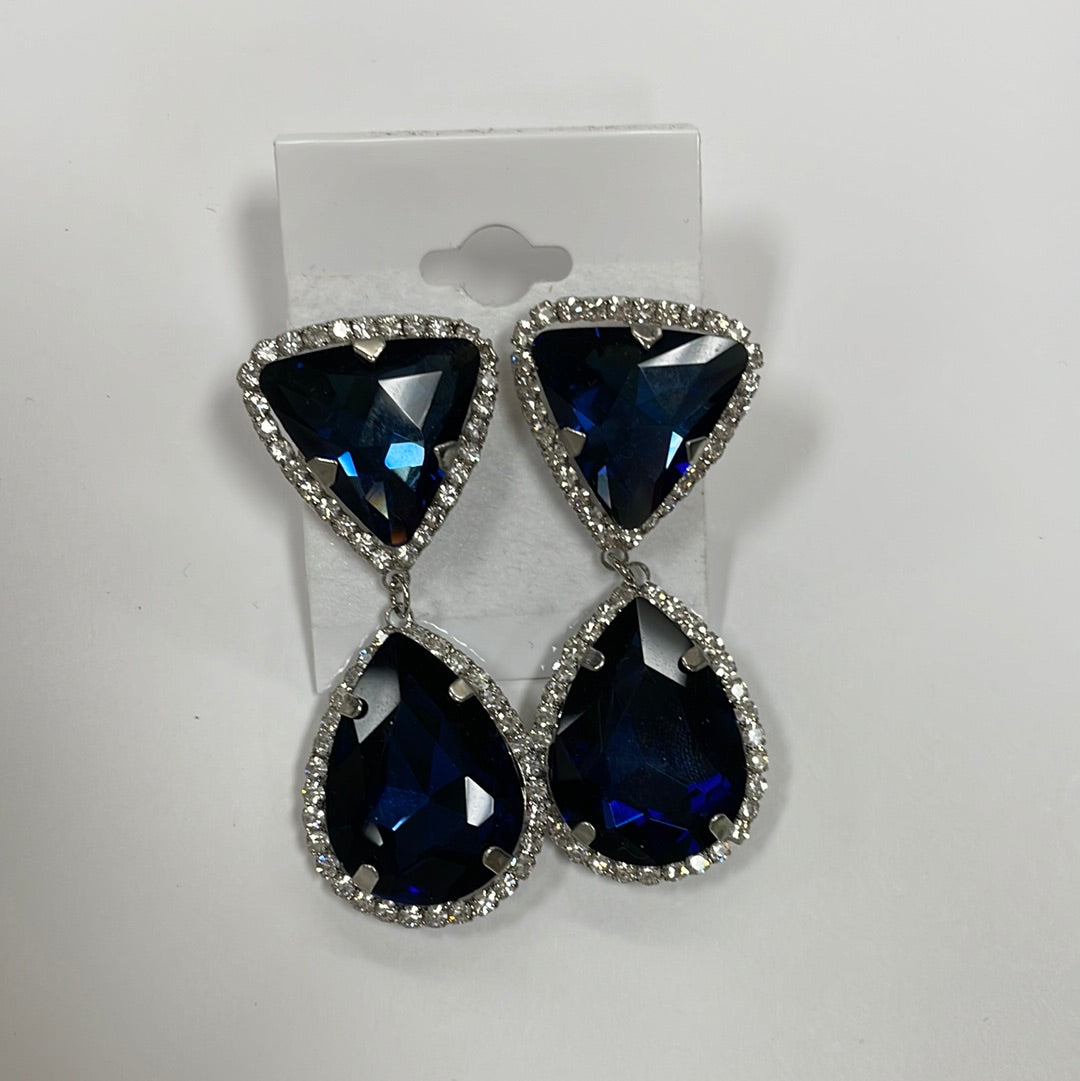 Formal Earrings Navy Silver Triangle Teardrop