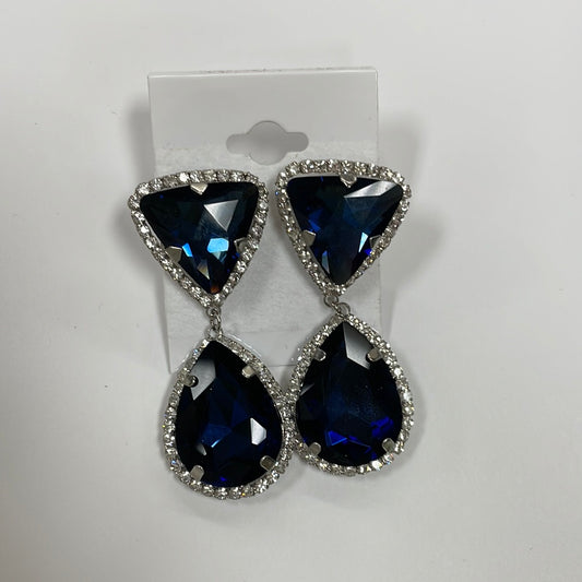Formal Earrings Navy Silver Triangle Teardrop