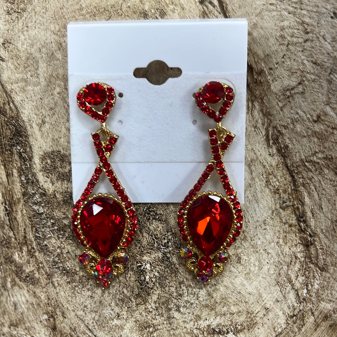 Formal Earrings Red Teardrop Twist Detail Dangle