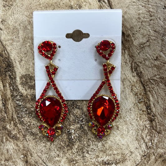 Formal Earrings Red Teardrop Twist Detail Dangle