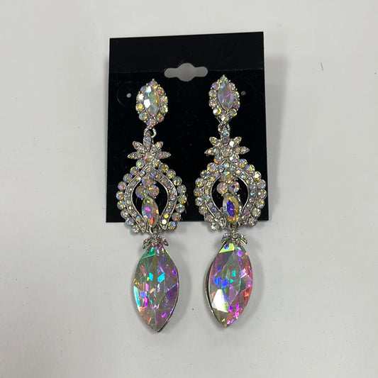 Formal Earrings Silver AB Flowered Middle
