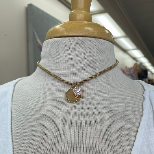 Gold Chain with Coin and Crystal Pendant Necklace