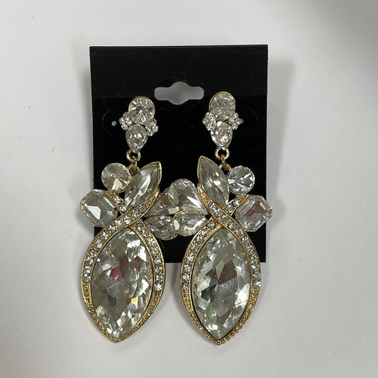 Formal Earrings Gold Clear Big Stone