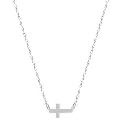 Matte Silver Small Sideways Cross 16”-18” Necklace
