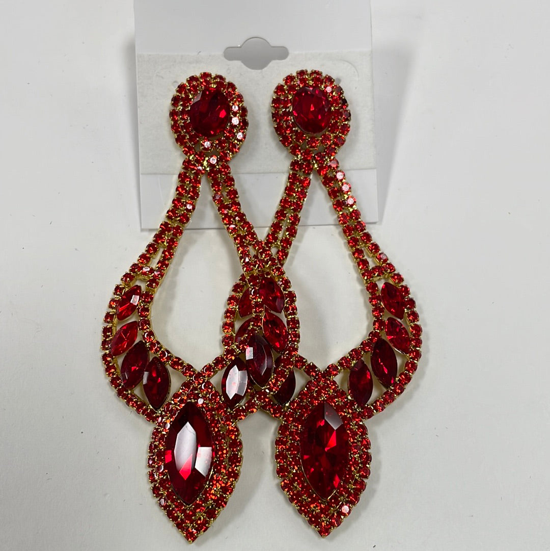 Formal Earrings Red Gold Open Teardrop (21b)