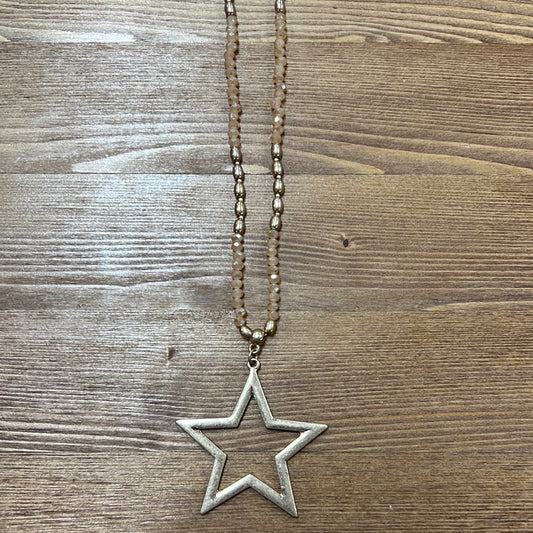 Gold & Rose Gold Long Bead Star Necklace