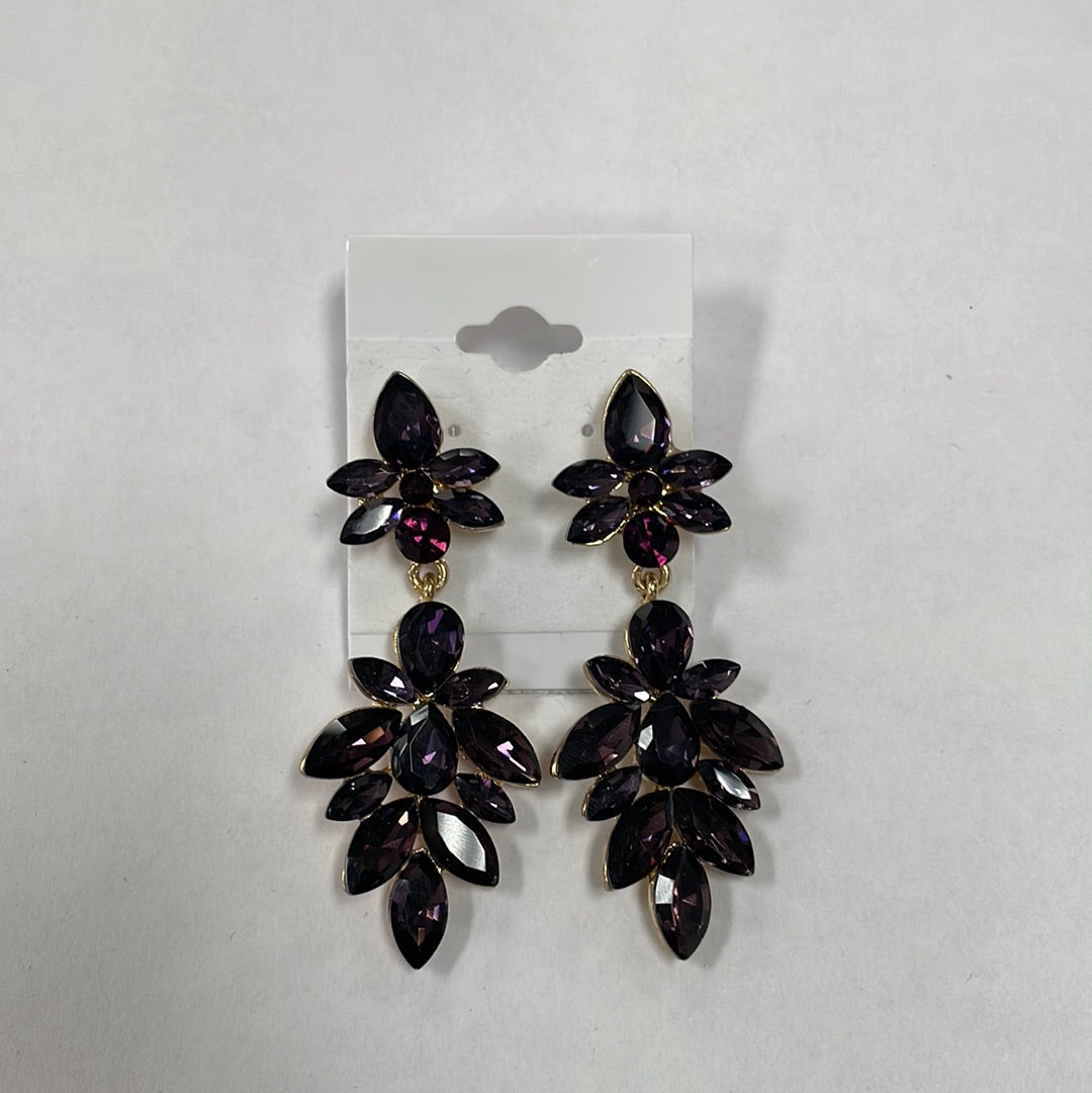 Formal Earrings Purple Flowered Medium