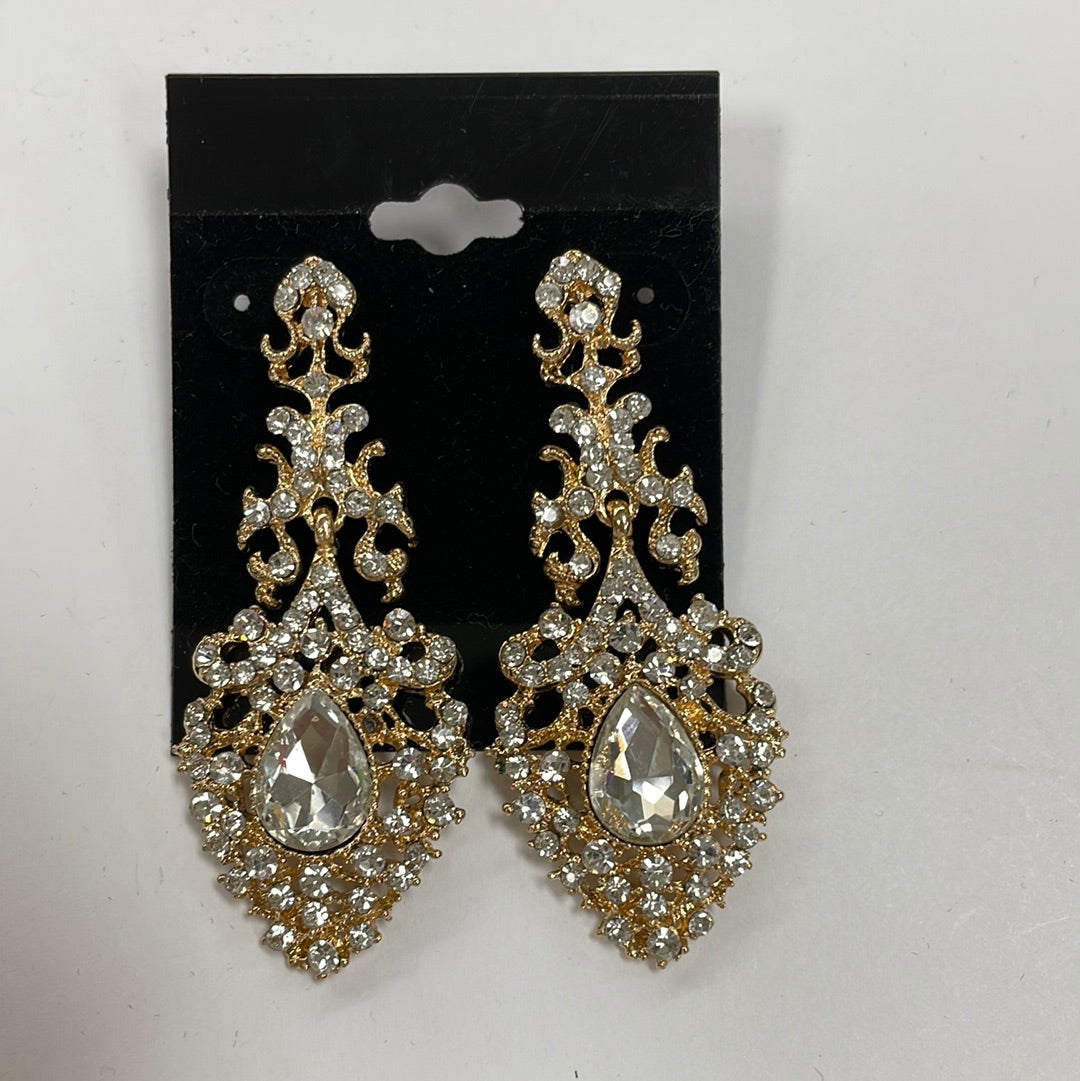 Formal Earrings Gold Clear Detailed Chandelier