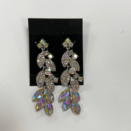 Formal Earrings Silver AB Long Leafy Style