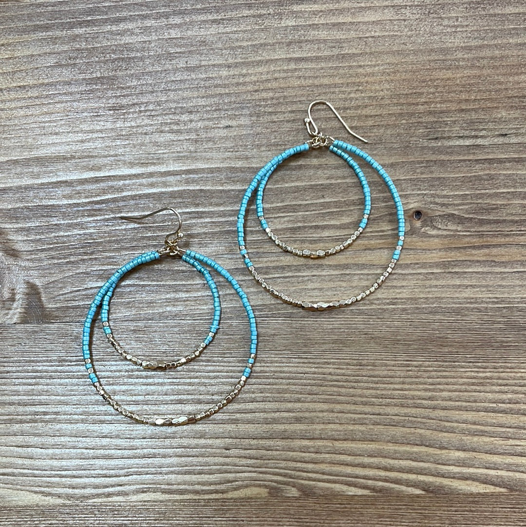 Teal Double Circle Earrings