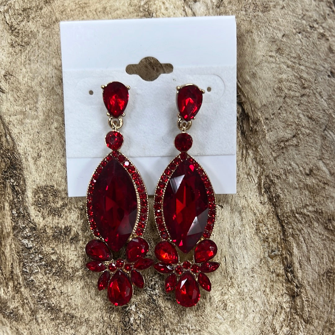 Formal Earrings Red Dangle Misc Stone