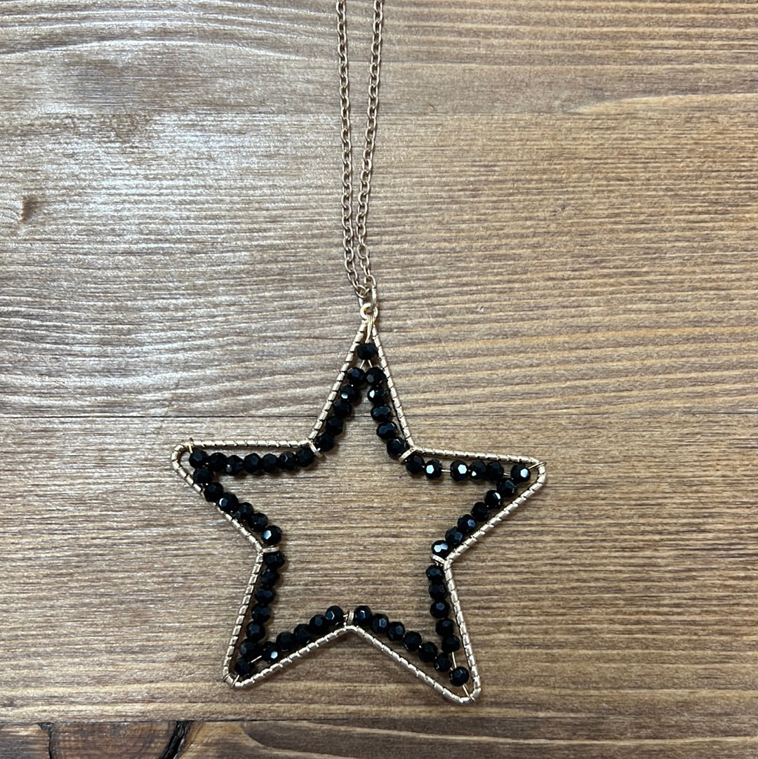 Gold & Black Long Star Necklace