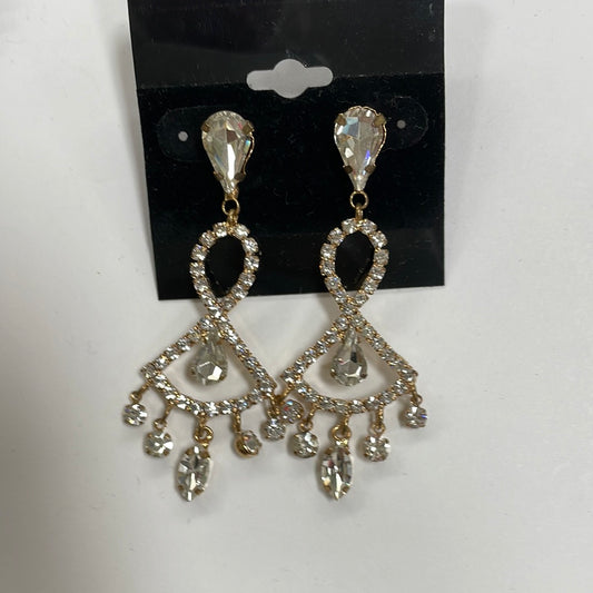 Formal Earrings Gold Clear Chandelier Style