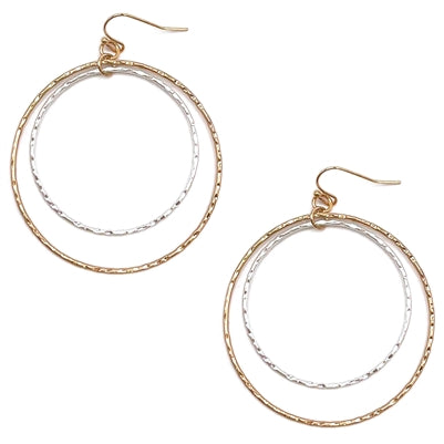 Matte Gold and Silver Open Circle 2” Earring