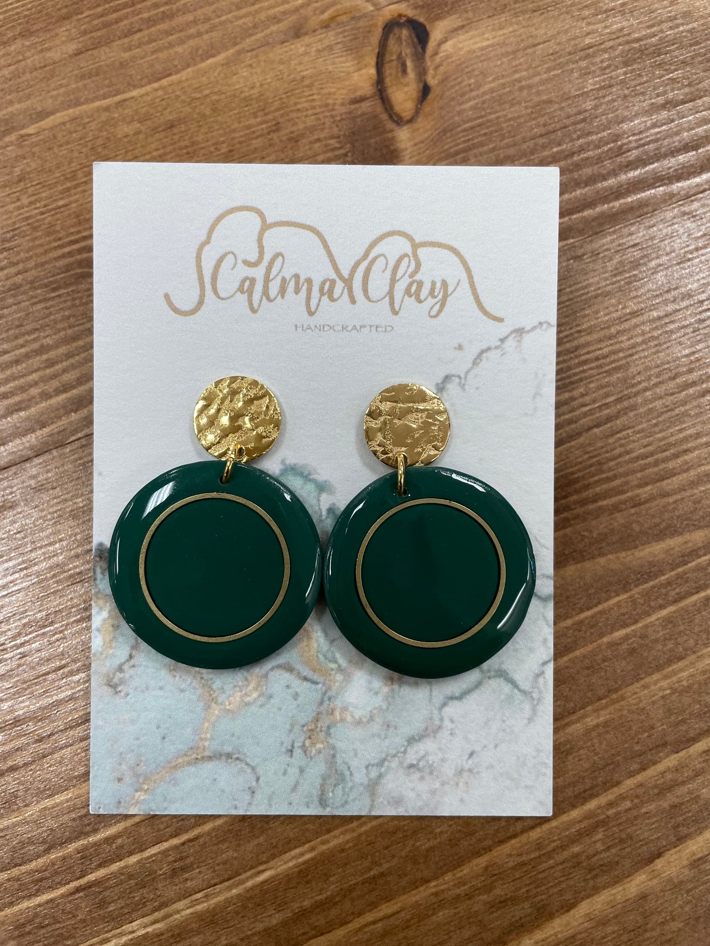 Calma Clay Emerald Circle Earrings