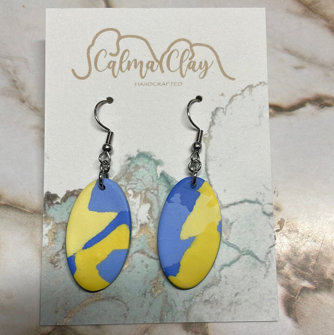 Calma Clay Blue/Yellow Oval Silver Dangle