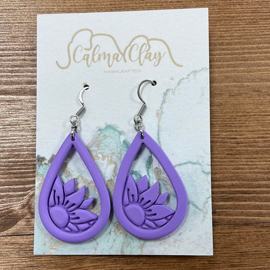 Calma Clay Purple Sunflower Silver Dangle