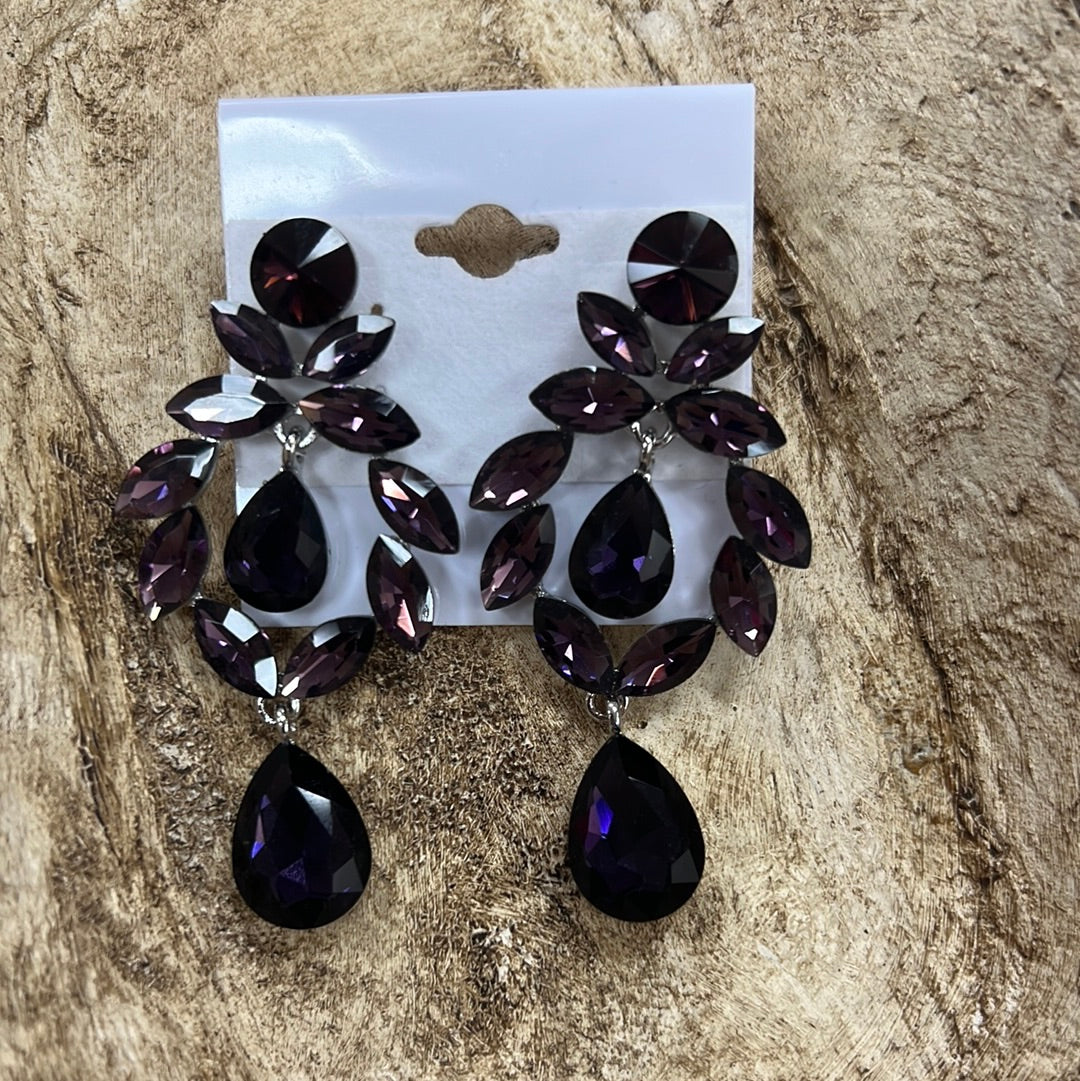 Formal Earrings Purple with Silver Base Drop
