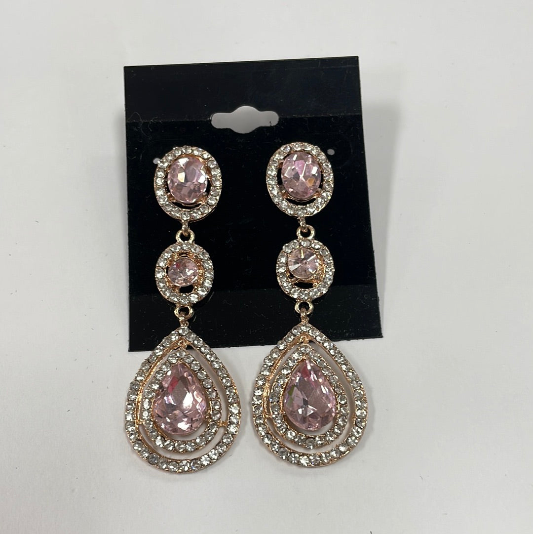 Formal Earrings Pink Triple Stone