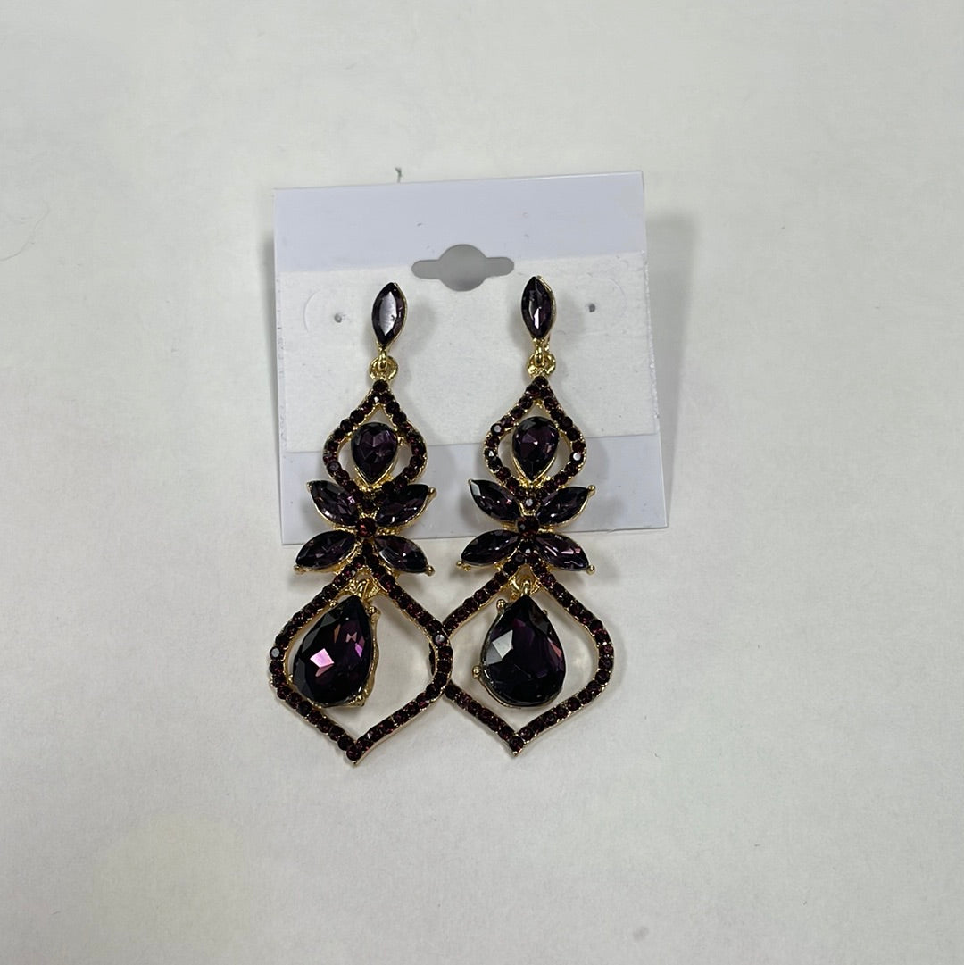 Formal Earrings Long Purple and Gold