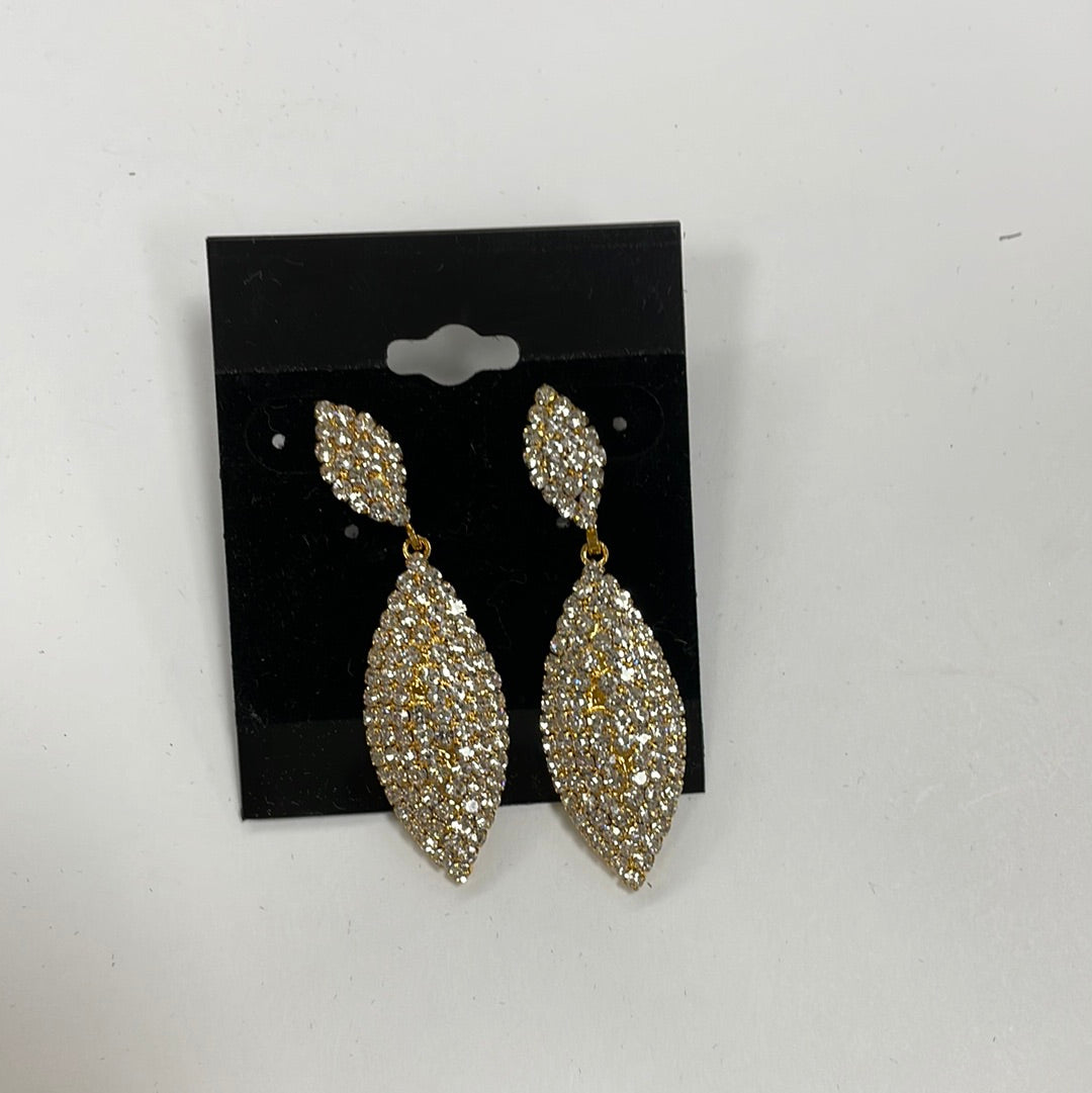Formal Earrings Gold and Clear Double Drop