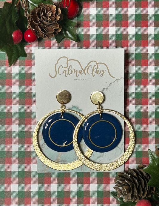 Calma Clay Gold Double Circle Earrings Blue