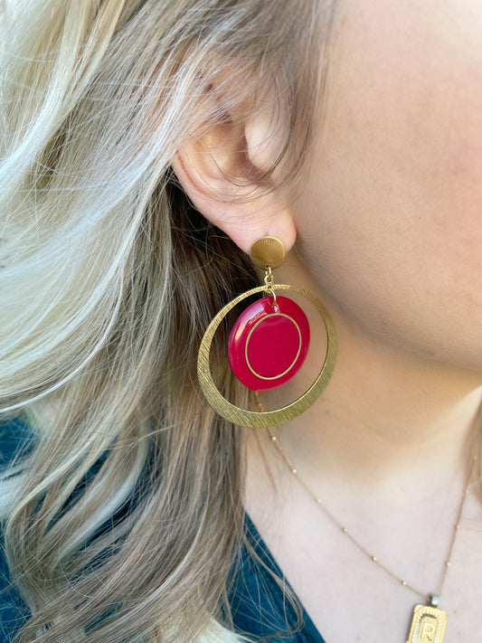 Calma Clay Gold Double Circle Earrings Red