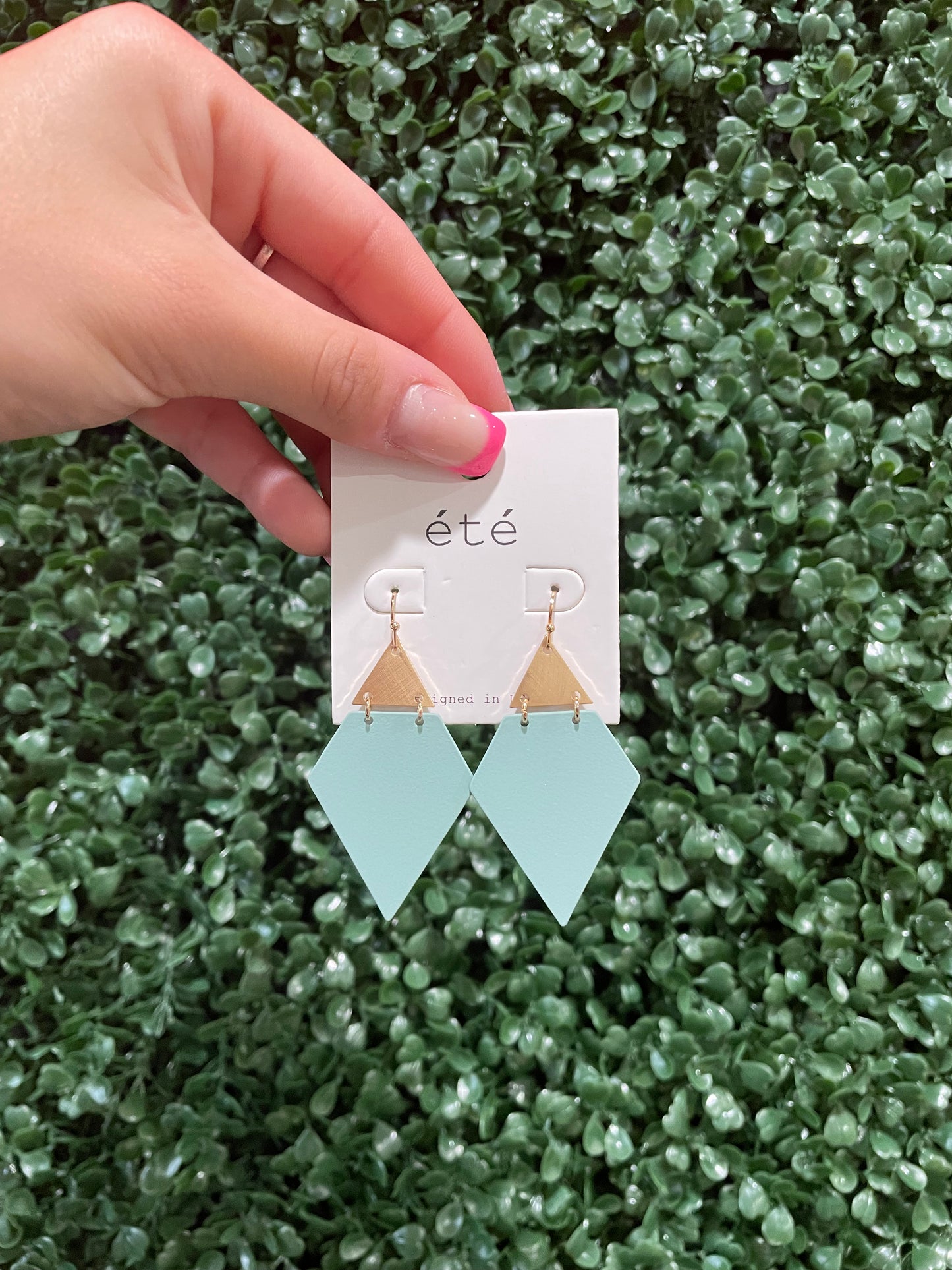 Gold and Mint Rubber Coated Geo Earrings