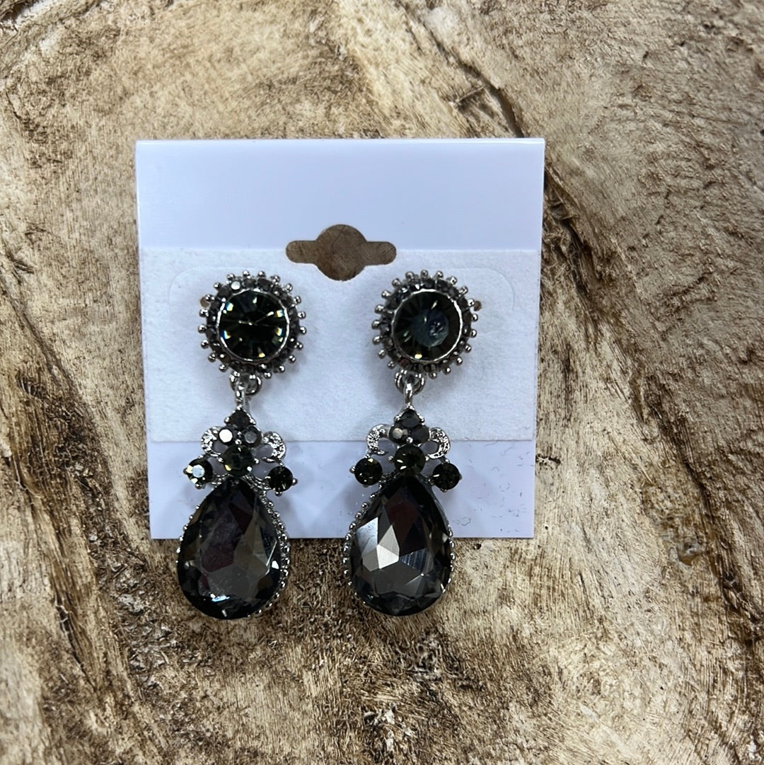 Formal Earrings Silver and Black w Diamonds