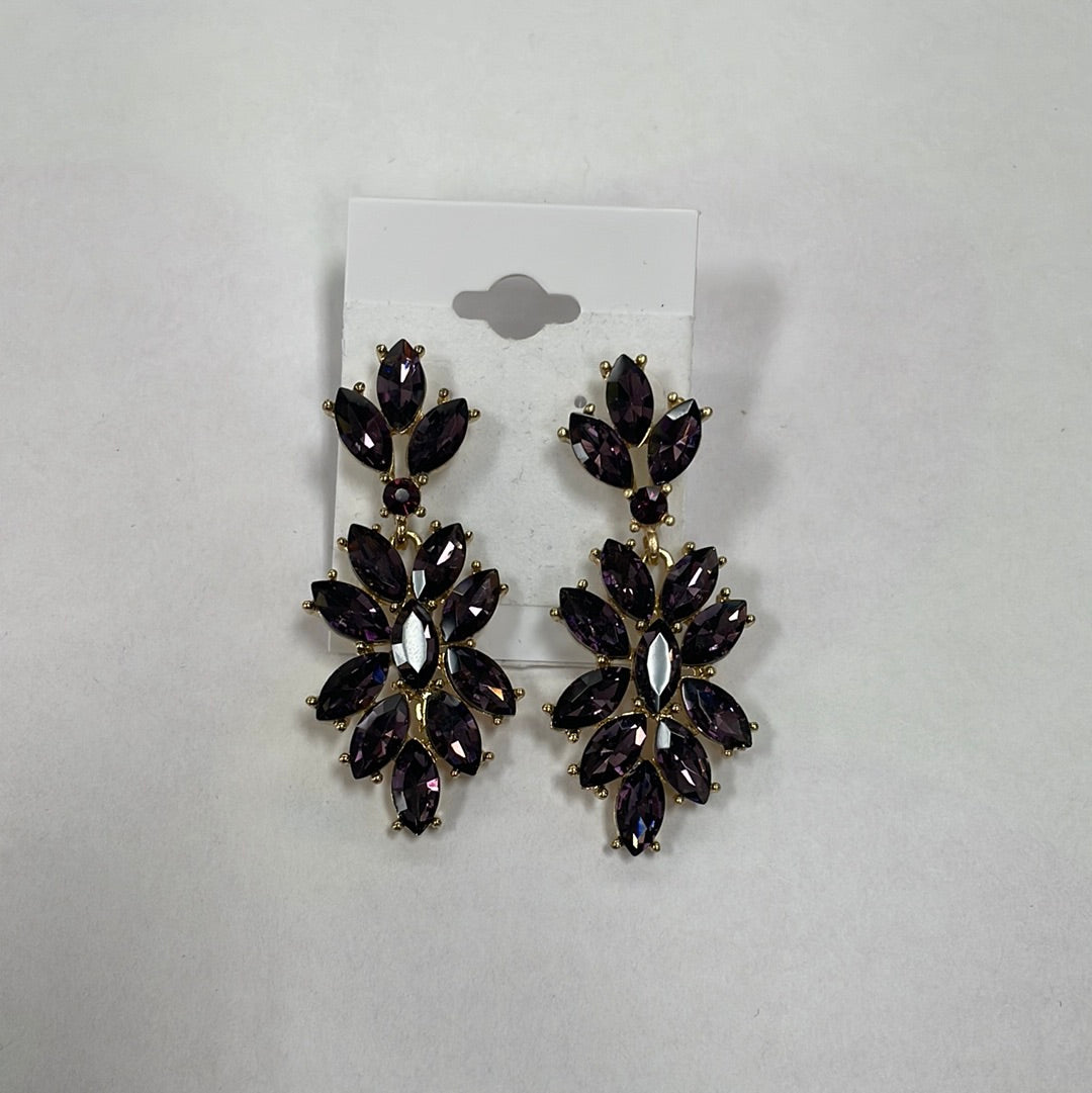 Formal Earrings Purple Flowered Small