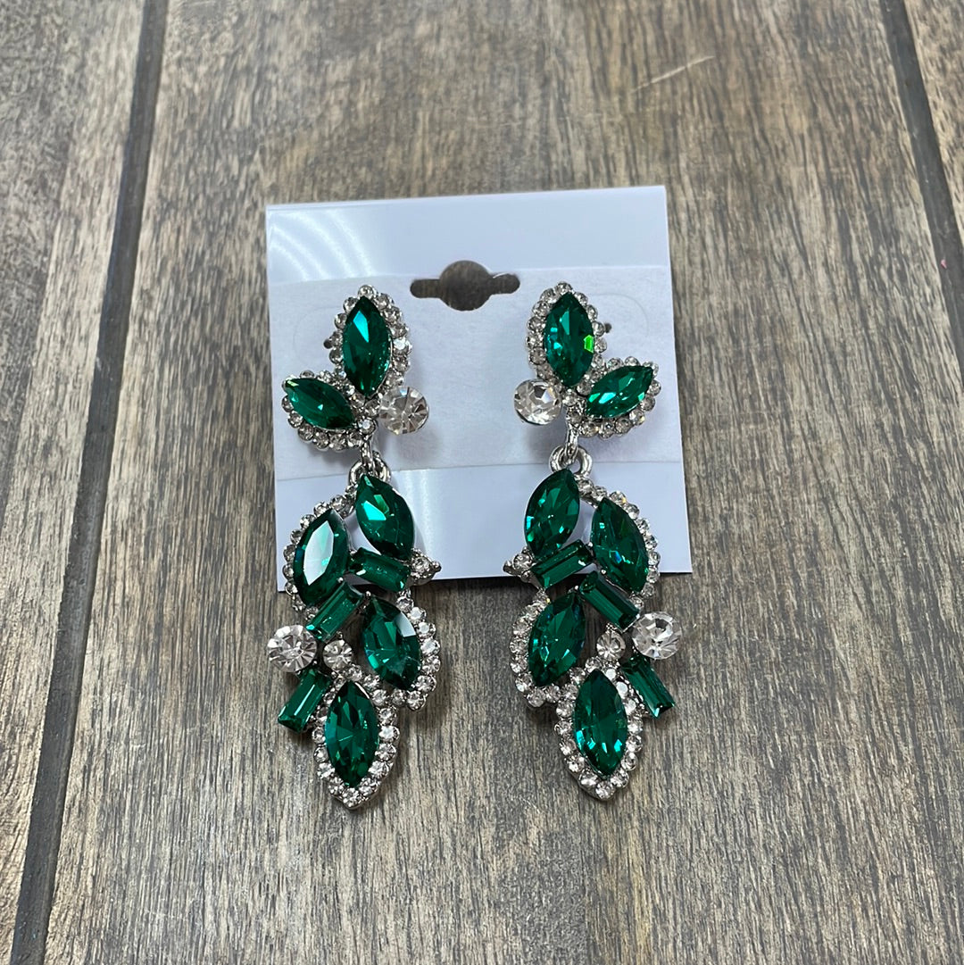 Formal Earrings Silver Base Emerald Misc Stone