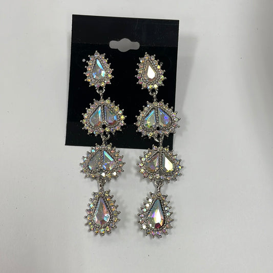 Formal Earrings Silver and AB 4 Tier