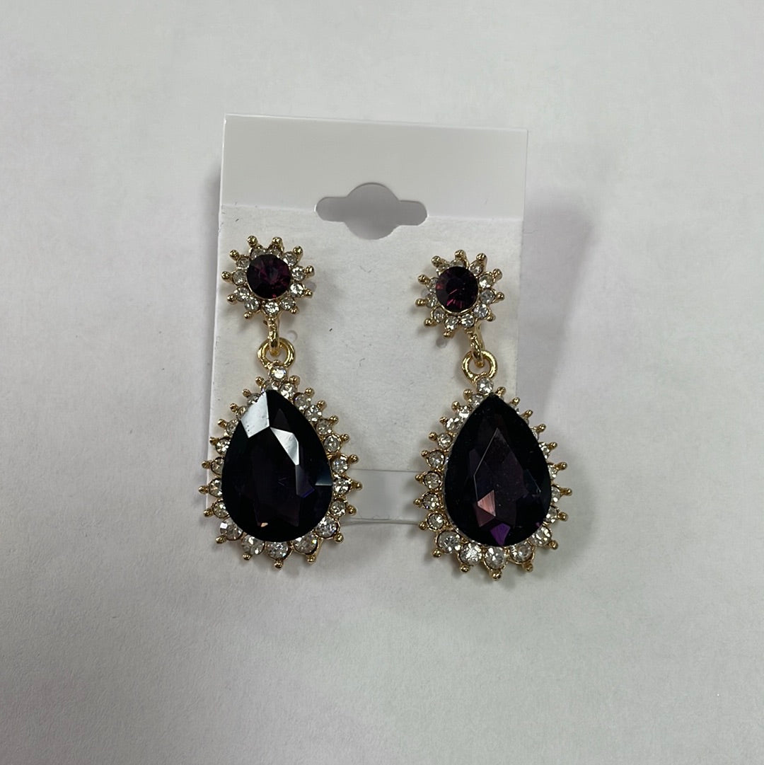 Formal Earrings Purple Teardrop with Gold