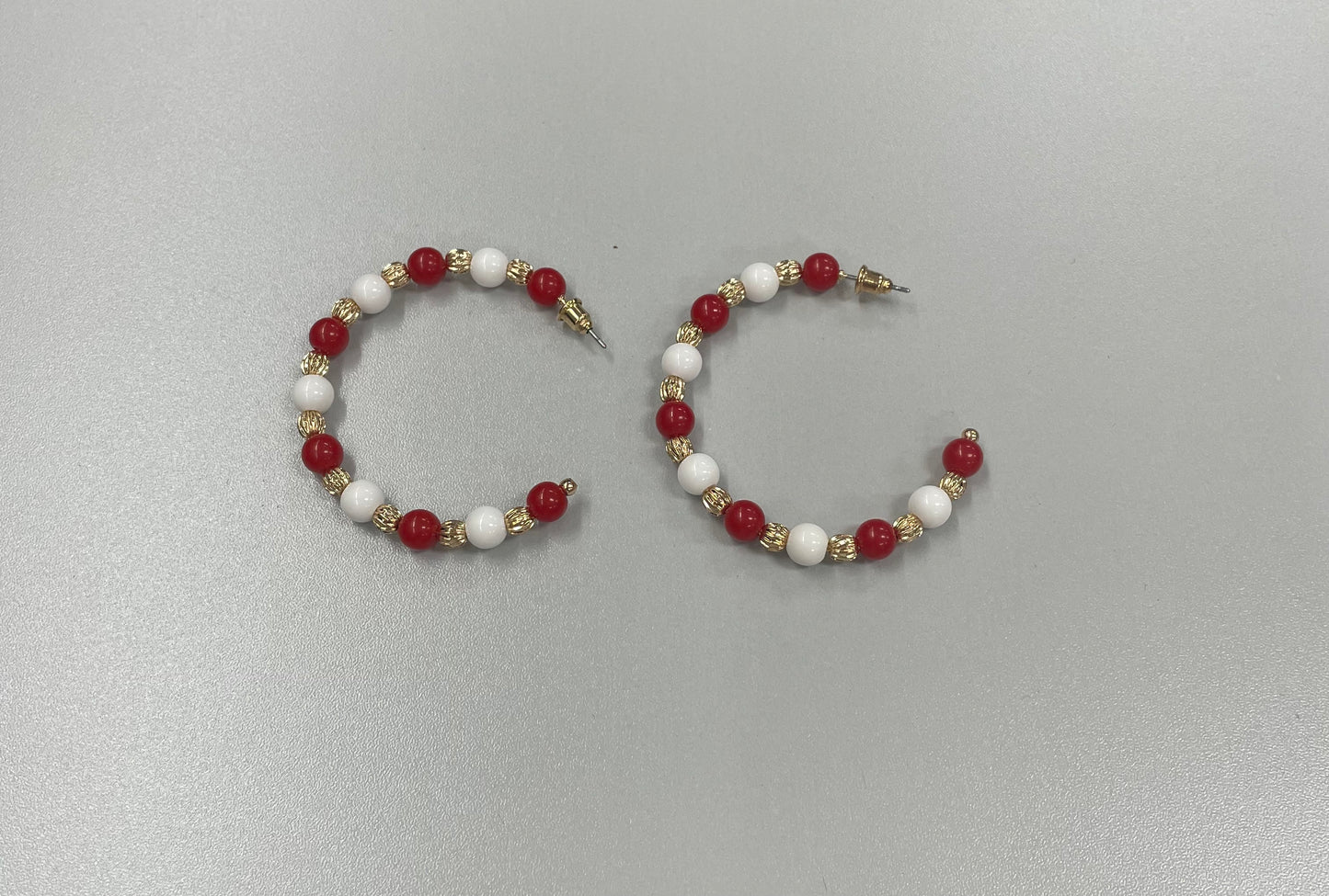 Red and White Beaded Earrings