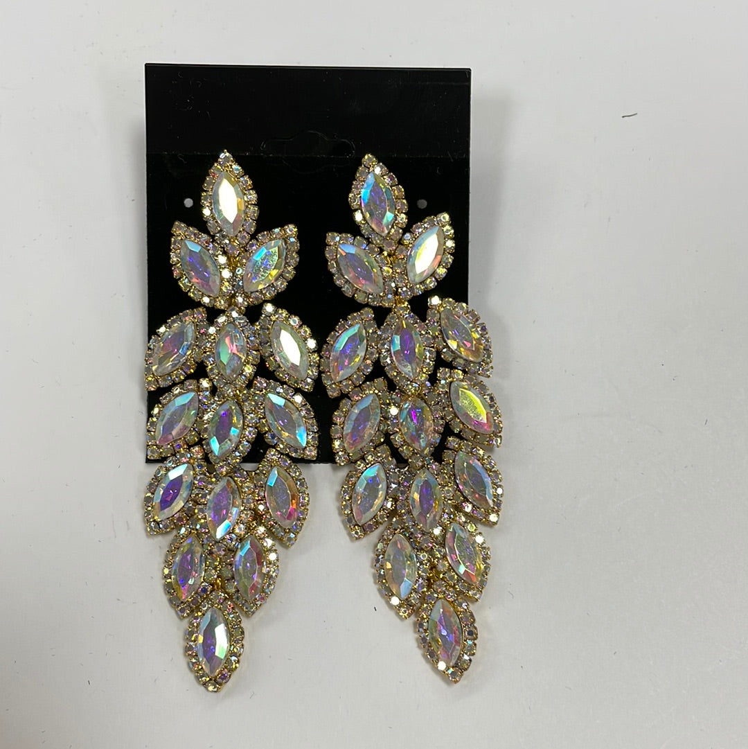 Formal Earrings AB with Gold Long Feathered