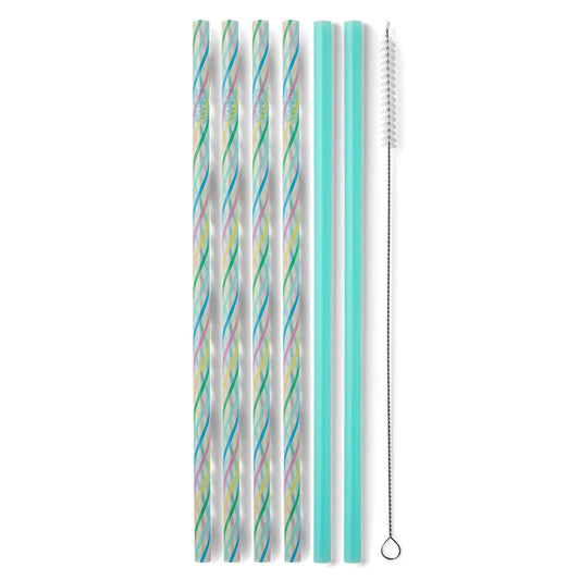 Swig Rainbow Stripe & Aqua Reusable Straw Set (TALL)